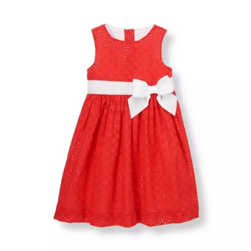Janie and Jack Eyelet Bow Sleeveless‎ Dress in Vintage Red Size 3